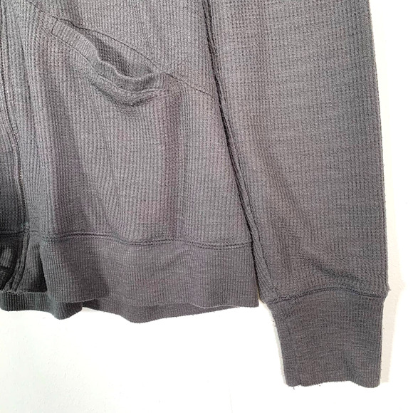 Anthropologie Saturday Sunday Gray Waffle Knit Full Zip Hoodie Medium Striped - Picture 2 of 8
